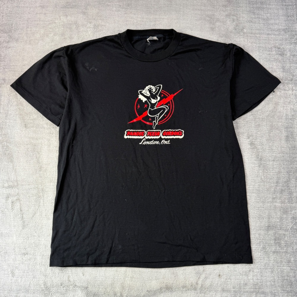 Vintage Famous Flesh Gordons Shirt Mens Large Black Gentlemen's Club Canada 90s